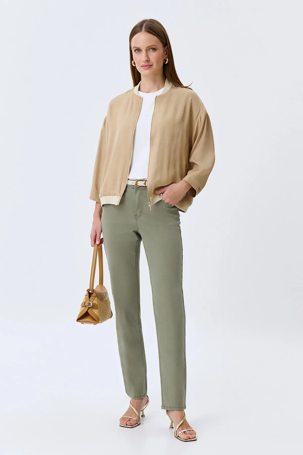 Оливковые джинсы Slim fit, 34