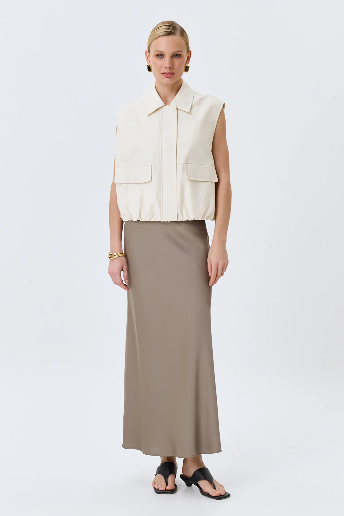 Сатиновая юбка из смесовой вискозы в цвете кофе, 44