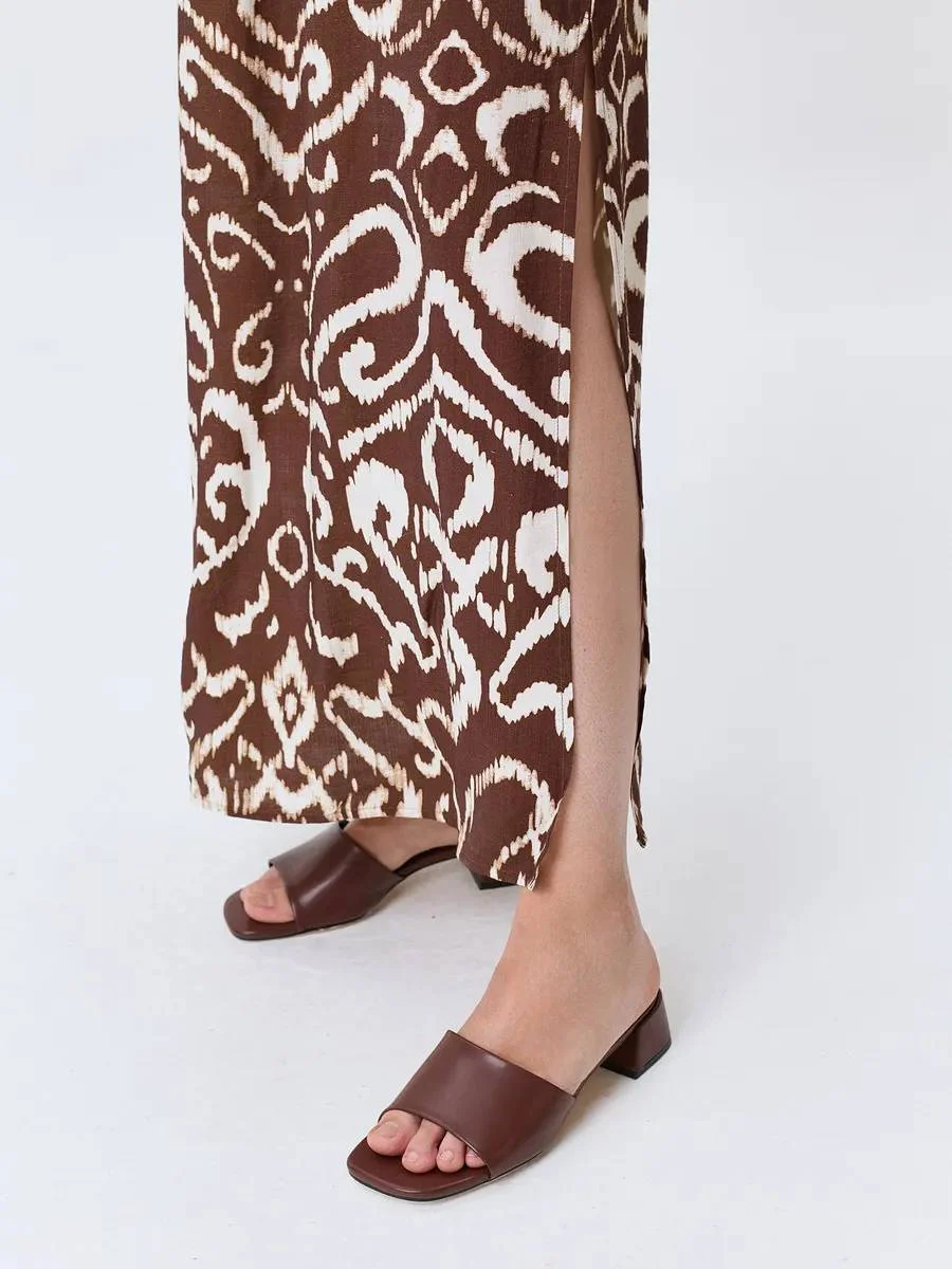 Платье с этническим принтом с высокими разрезами, 44