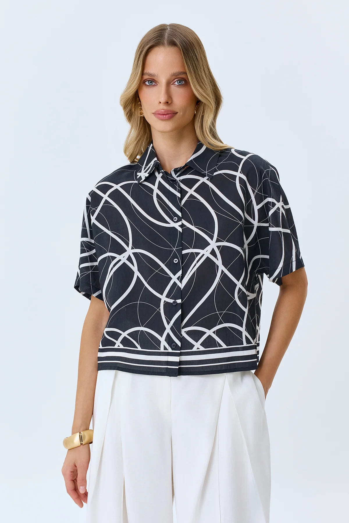 Блузка с абстрактным принтом, 44