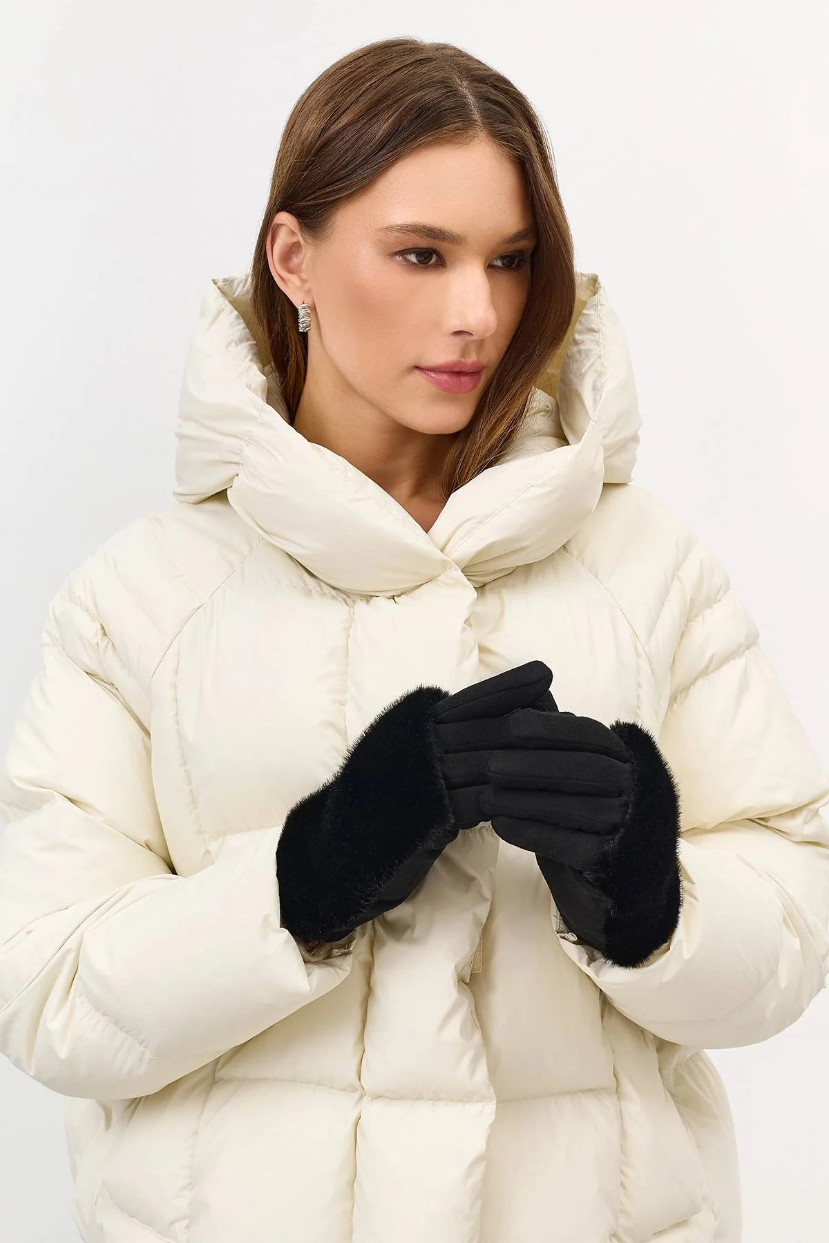 Черные теплые сенсорные перчатки  с митенками, One