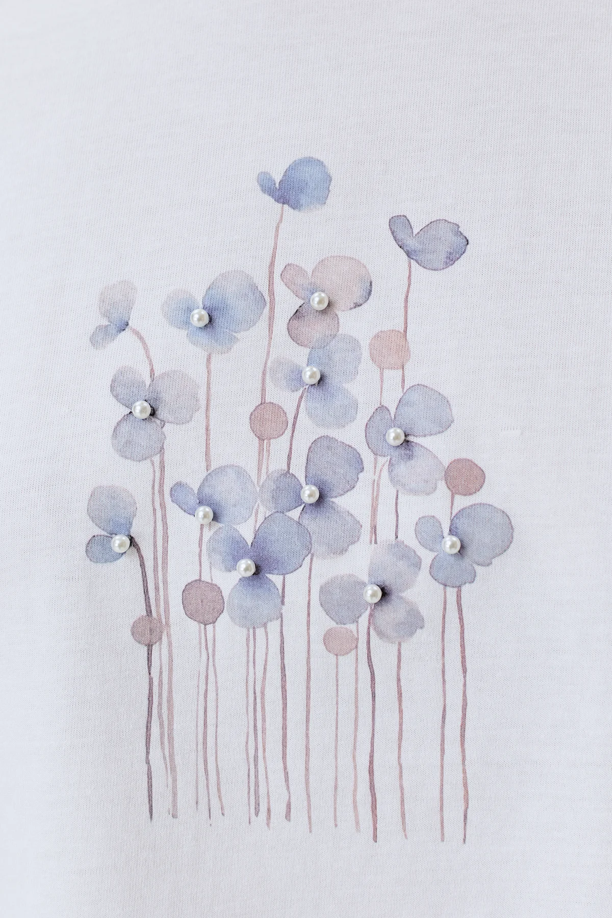 Футболка с принтом и жемчужинами, 42