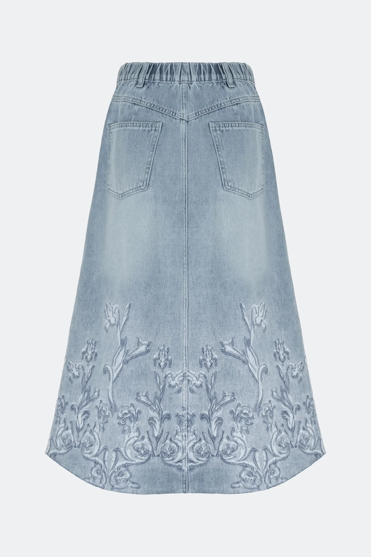 Джинсовая юбка с цветочной вышивкой, 44