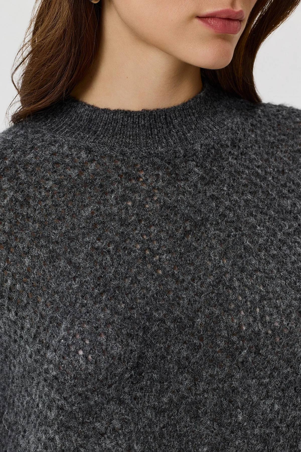 Укороченный графитовый ажурный джемпер, 44