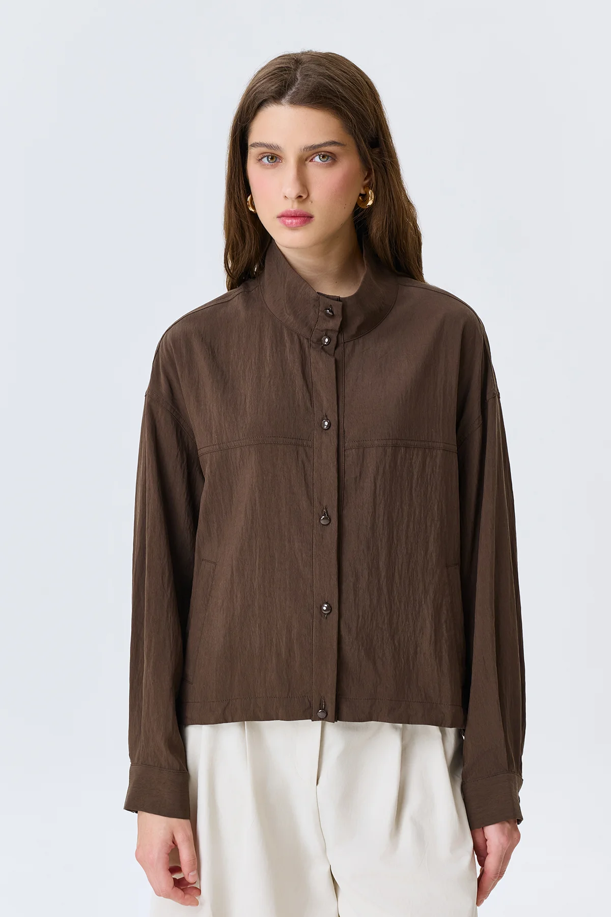 Жакет из тенселя с высоким воротником, 52