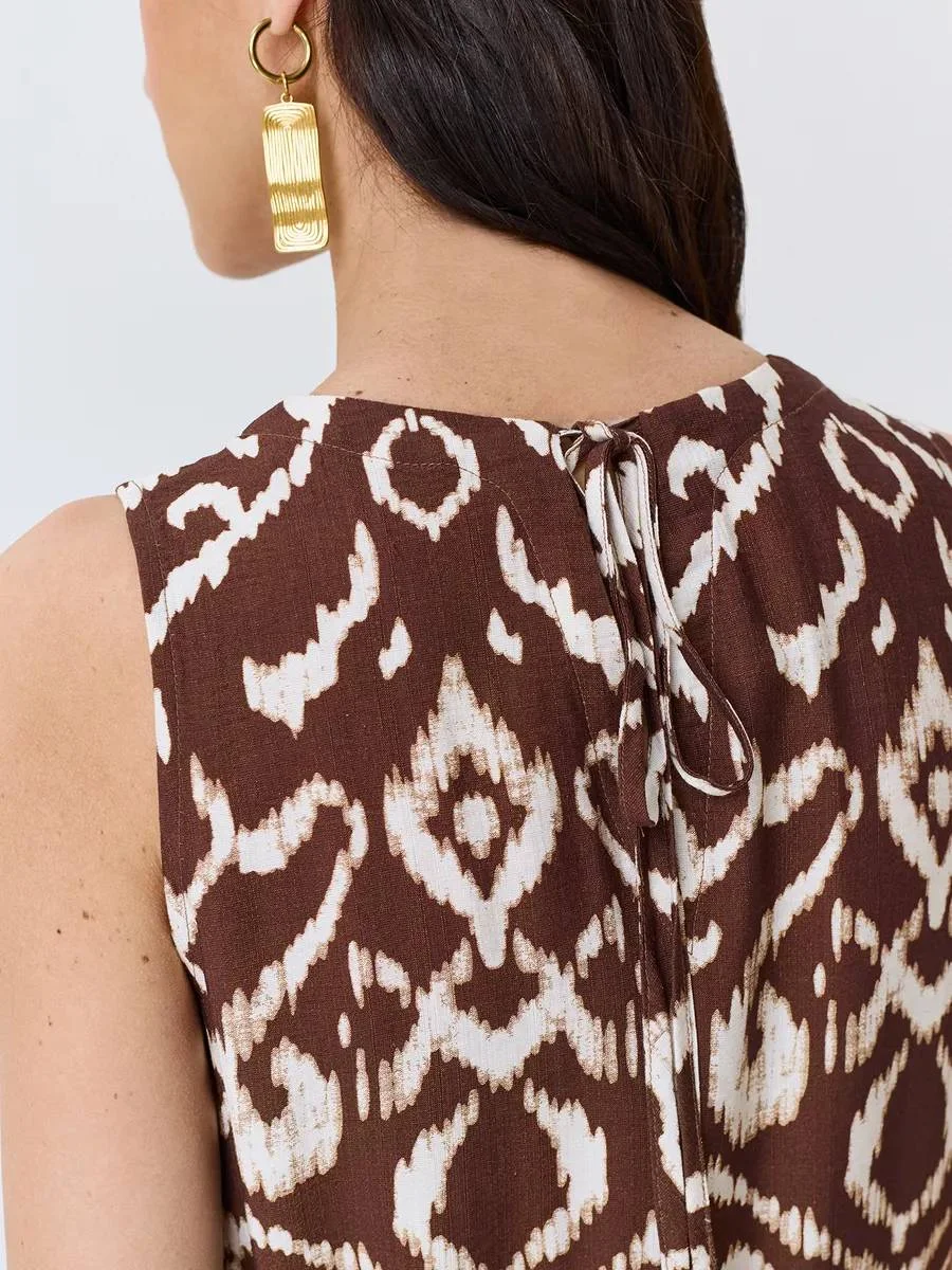 Платье с этническим принтом с высокими разрезами, 48