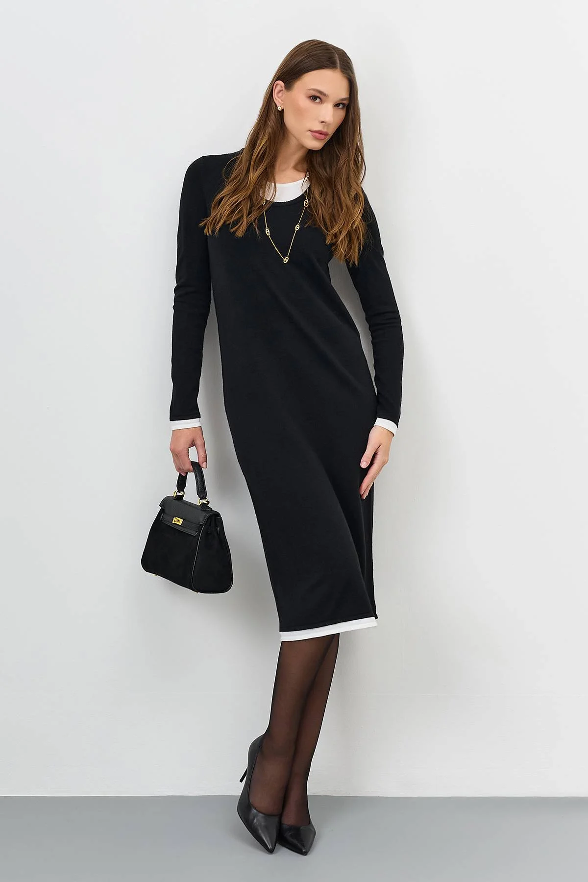 Платье-миди с контрастными деталями, 48