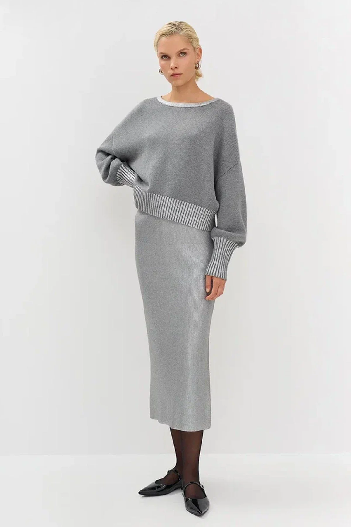 Трикотажная юбка с эффектом жидкого металла, 46р