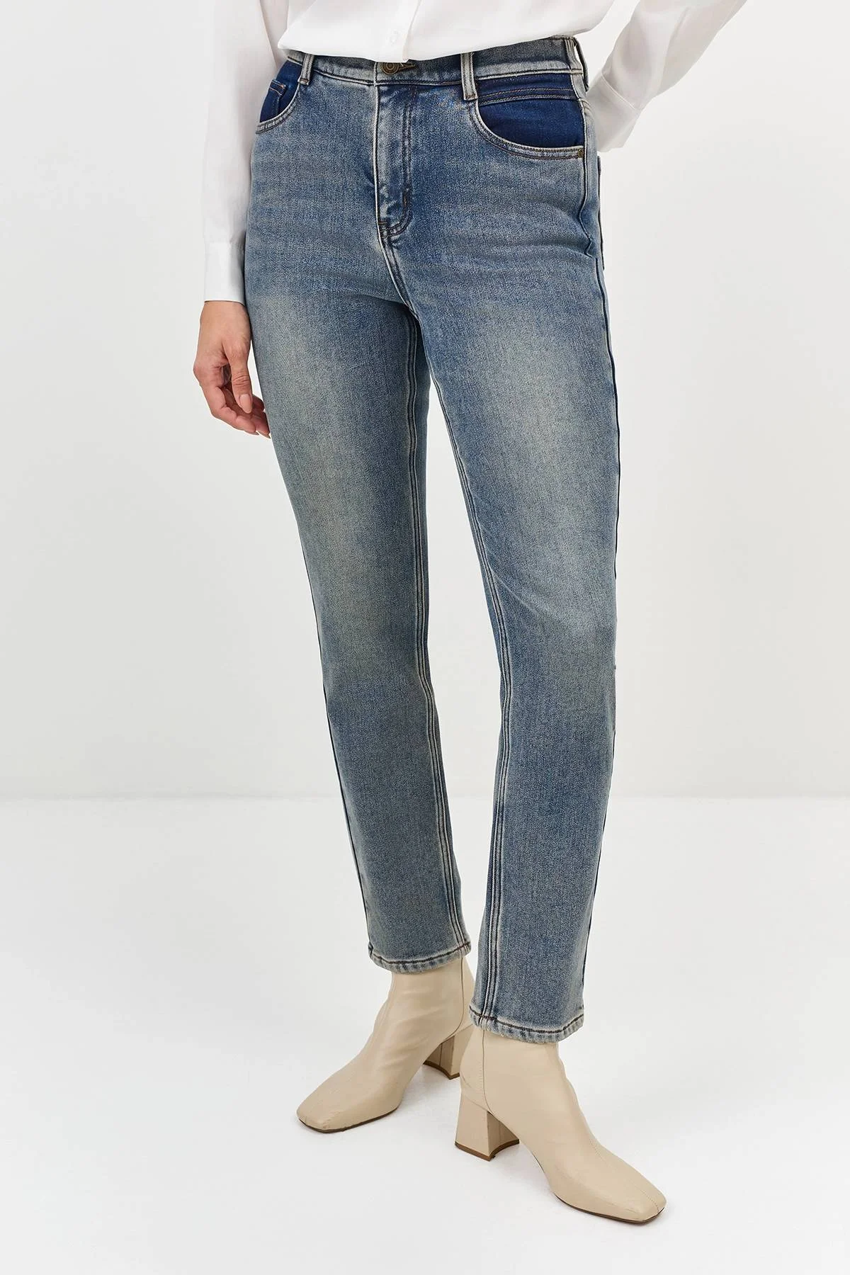 Утепленные джинсы с контрастными деталями, 34