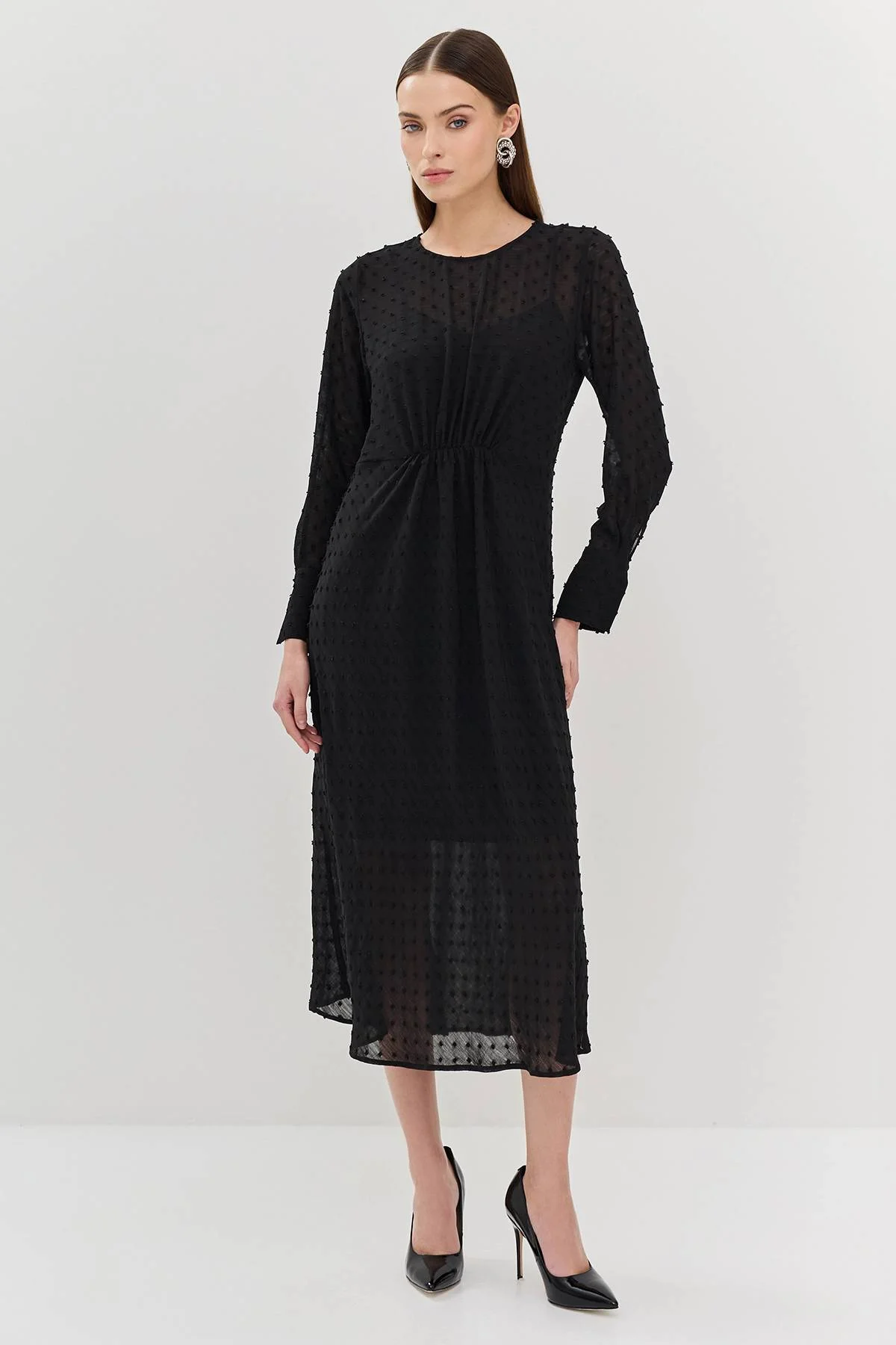 Лимитированая серия платье-миди в горошек с ремнем, 52