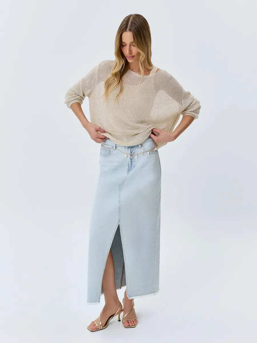 Юбка джинсовая с поясом летняя, 52