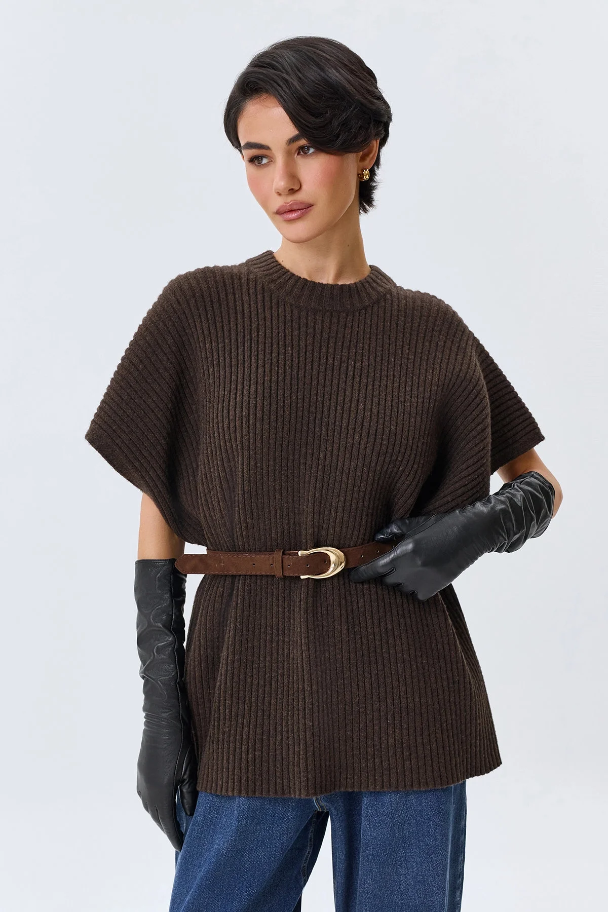 Вязаный жилет с поясом, One size