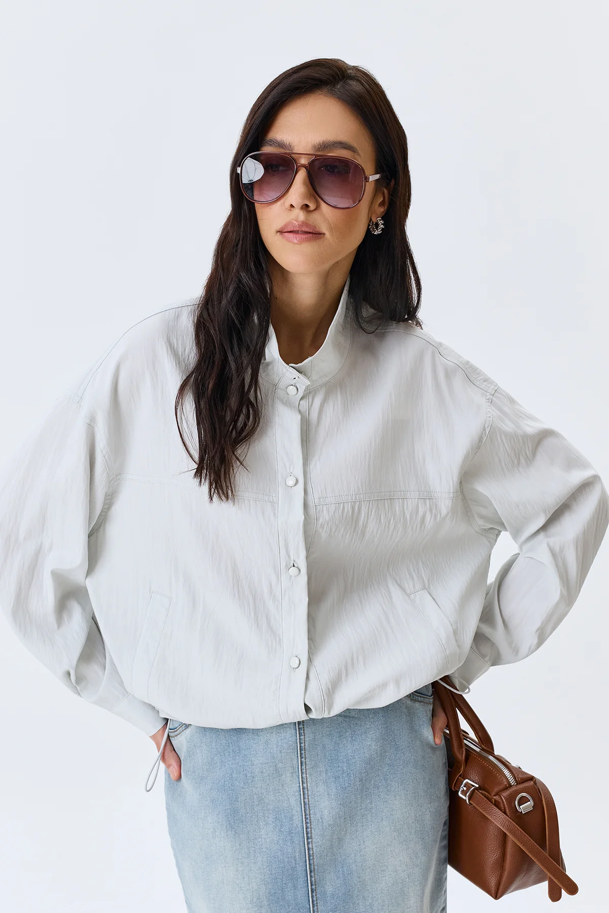 Жакет из тенселя с высоким воротником, 42