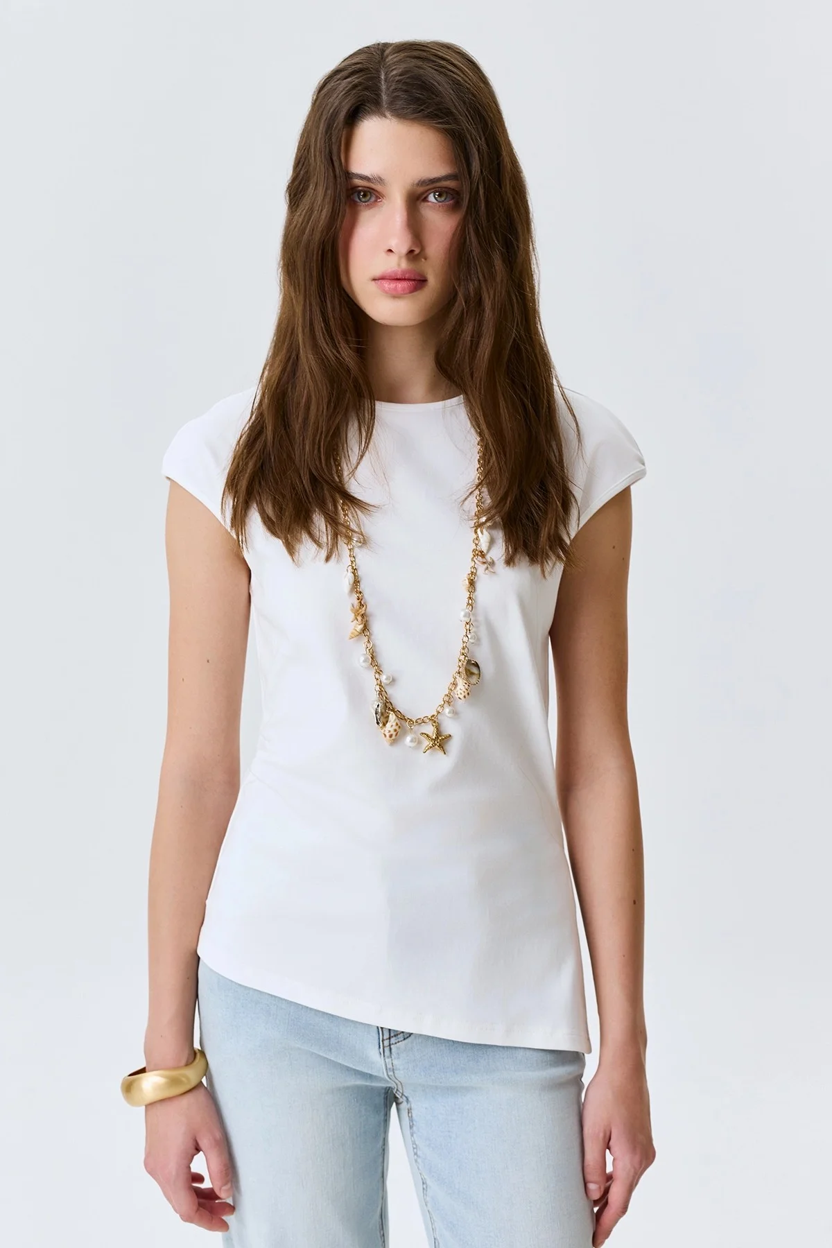 Асимметричный белый топ с высоким разрезом, 42