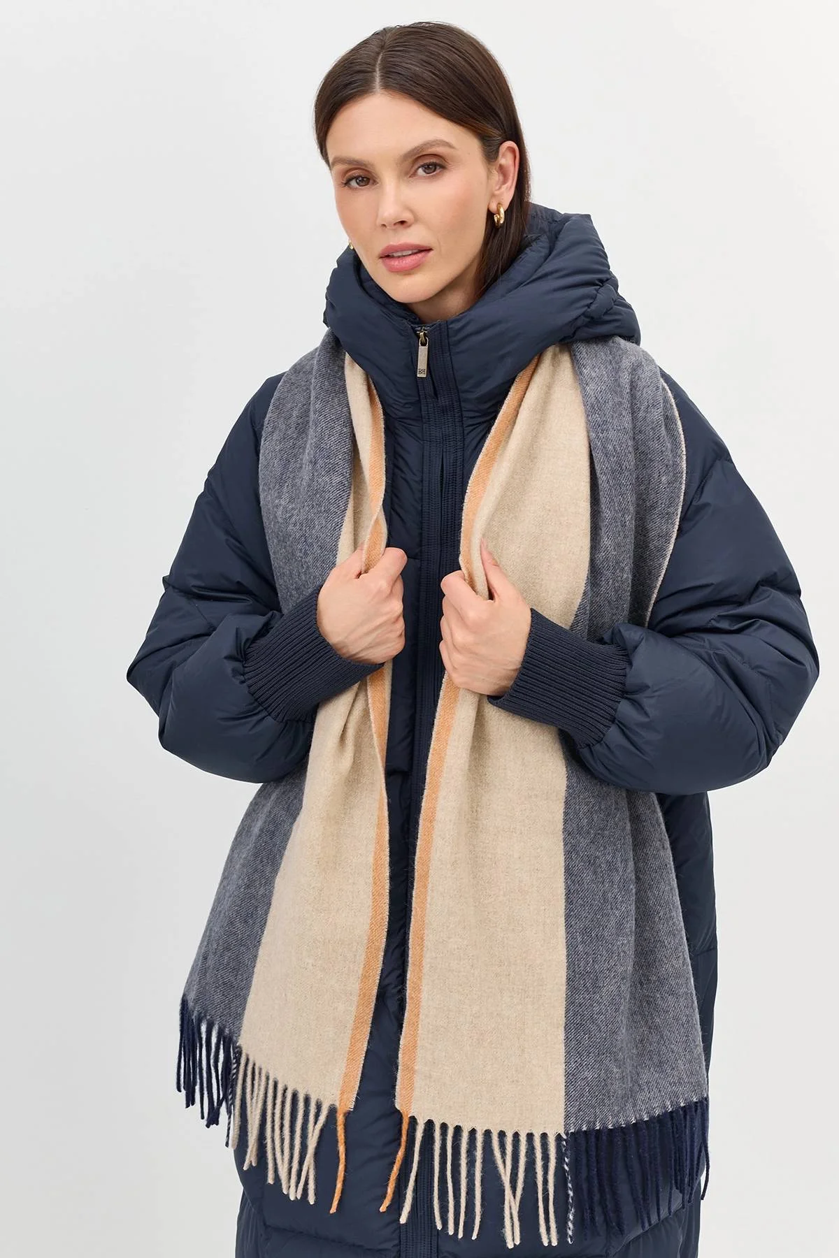 Шарф в клетку из 100% шерсти с бахромой, One