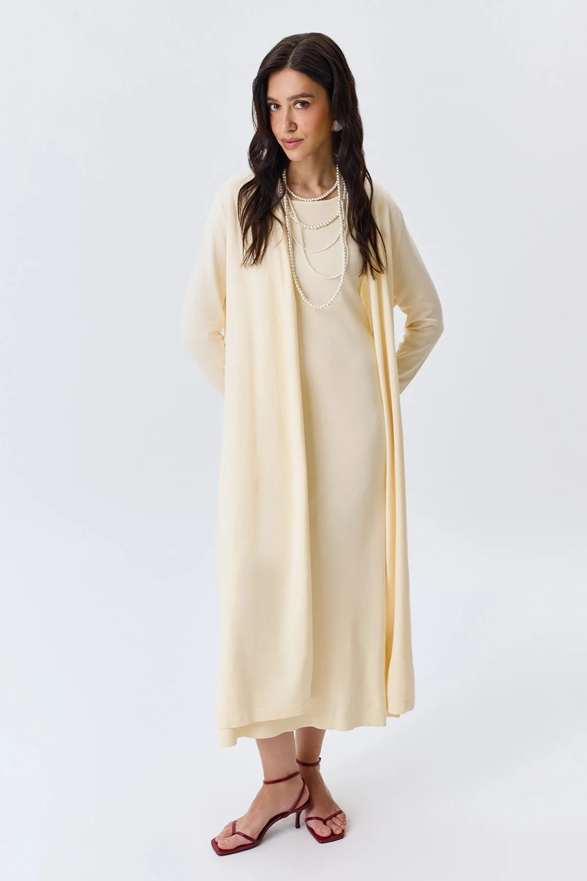 Молочный вязаный кардиган из лиоцелла, 42