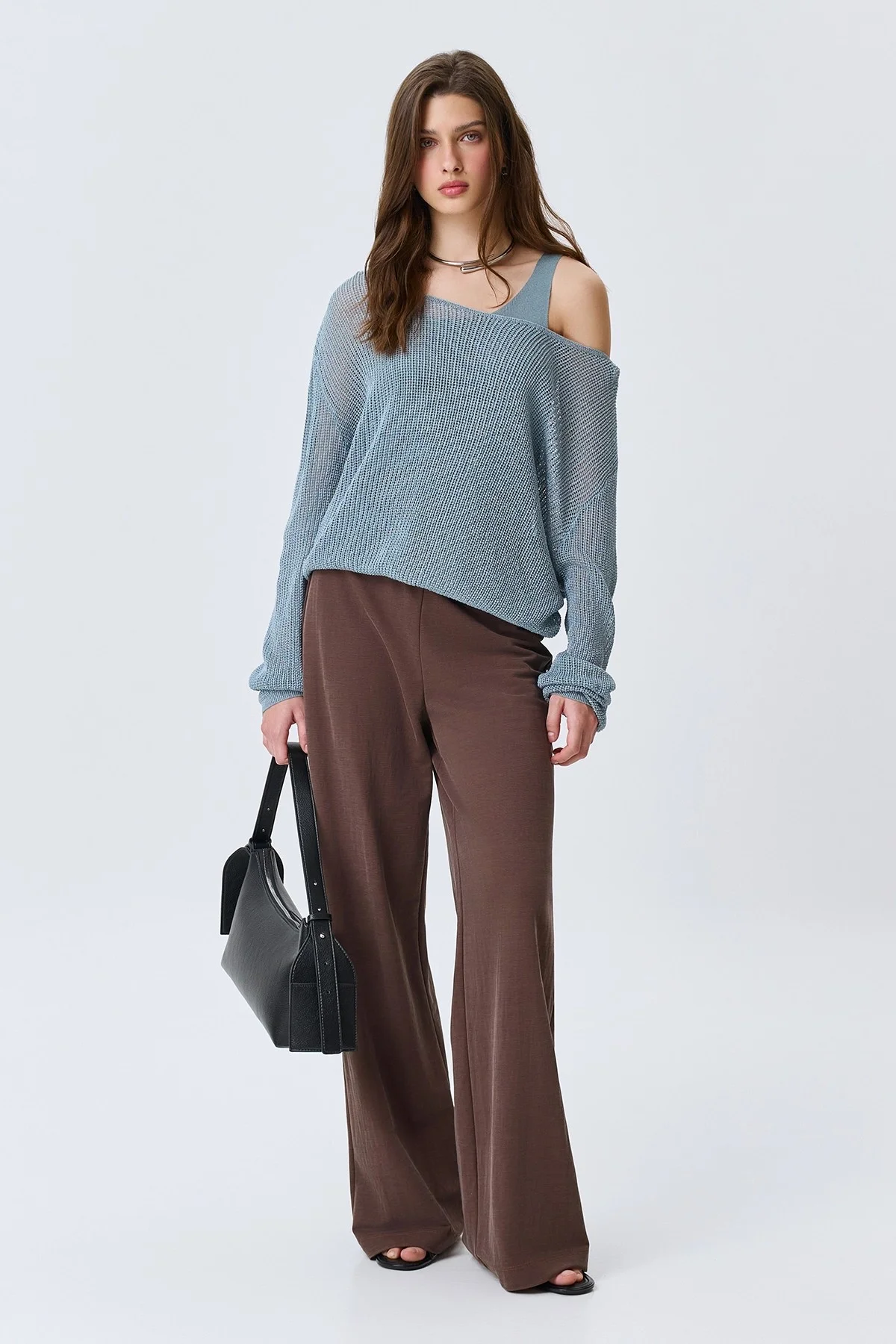 Ажурный комбинированный джемпер, 48