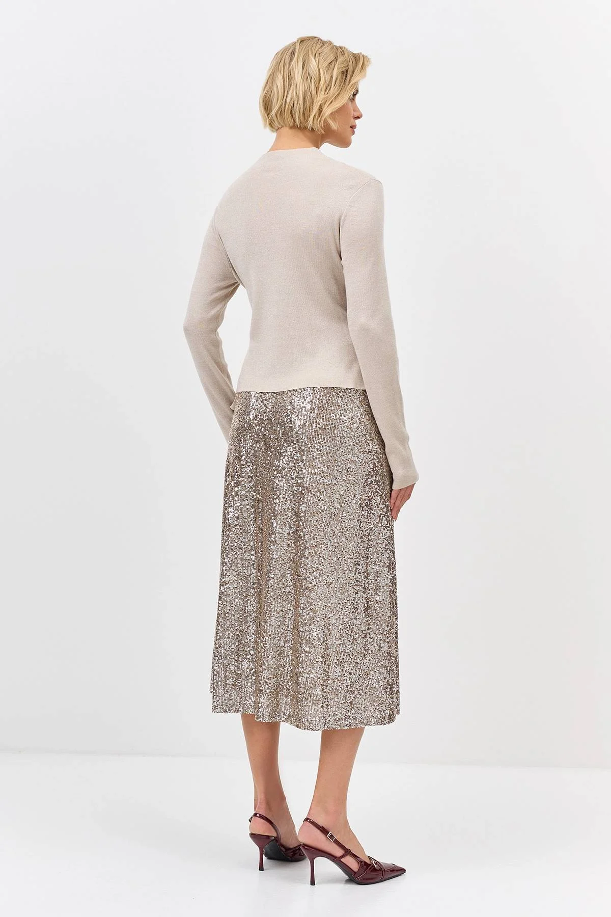 Лимитированная серия яркая юбка-миди с искрящимися пайетками и ремень, 34 Лимитированная серия яркая юбка-миди с искрящимися пайетками и ремень, 34