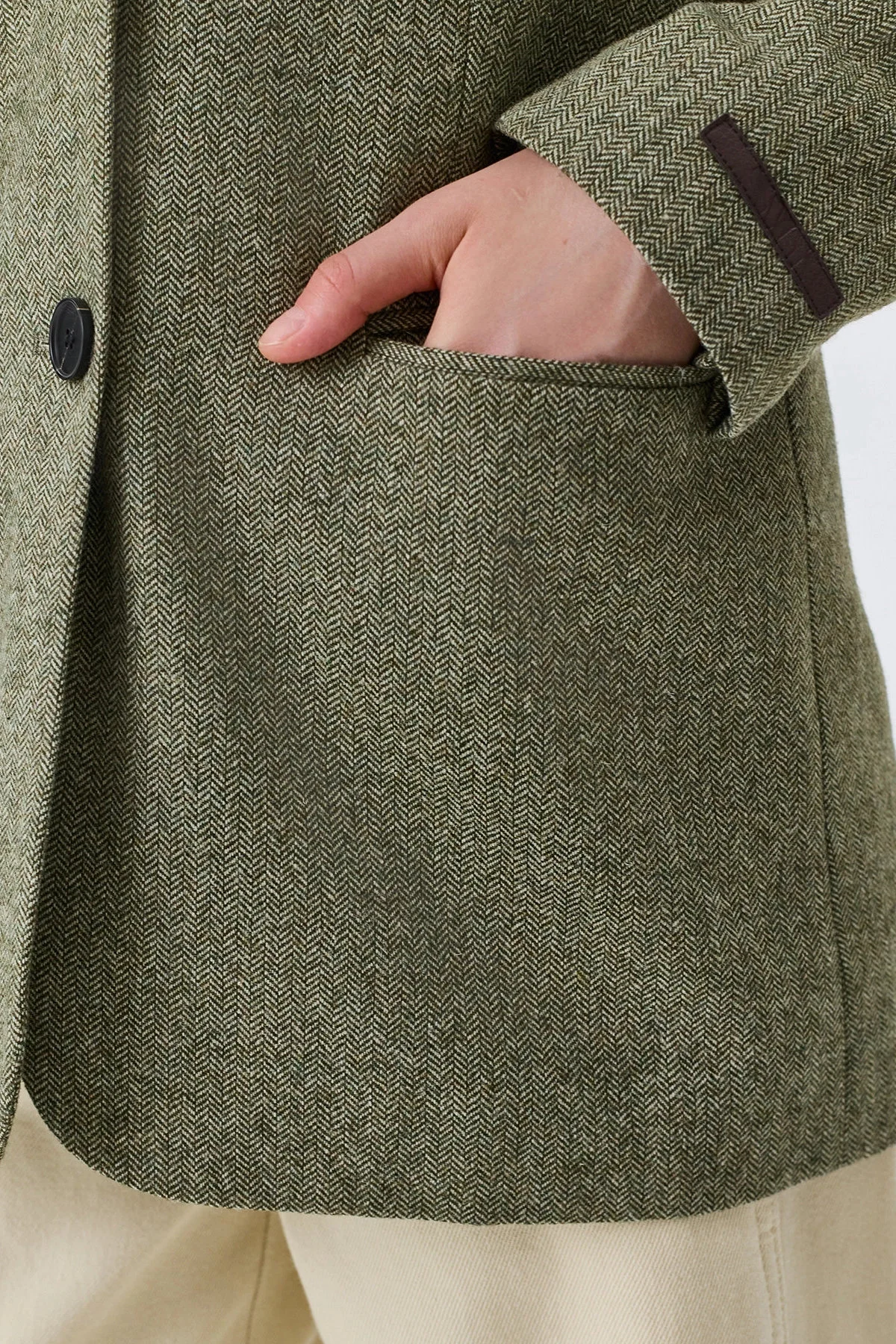 Классический оливковый жакет с узором Herringbone, 52
