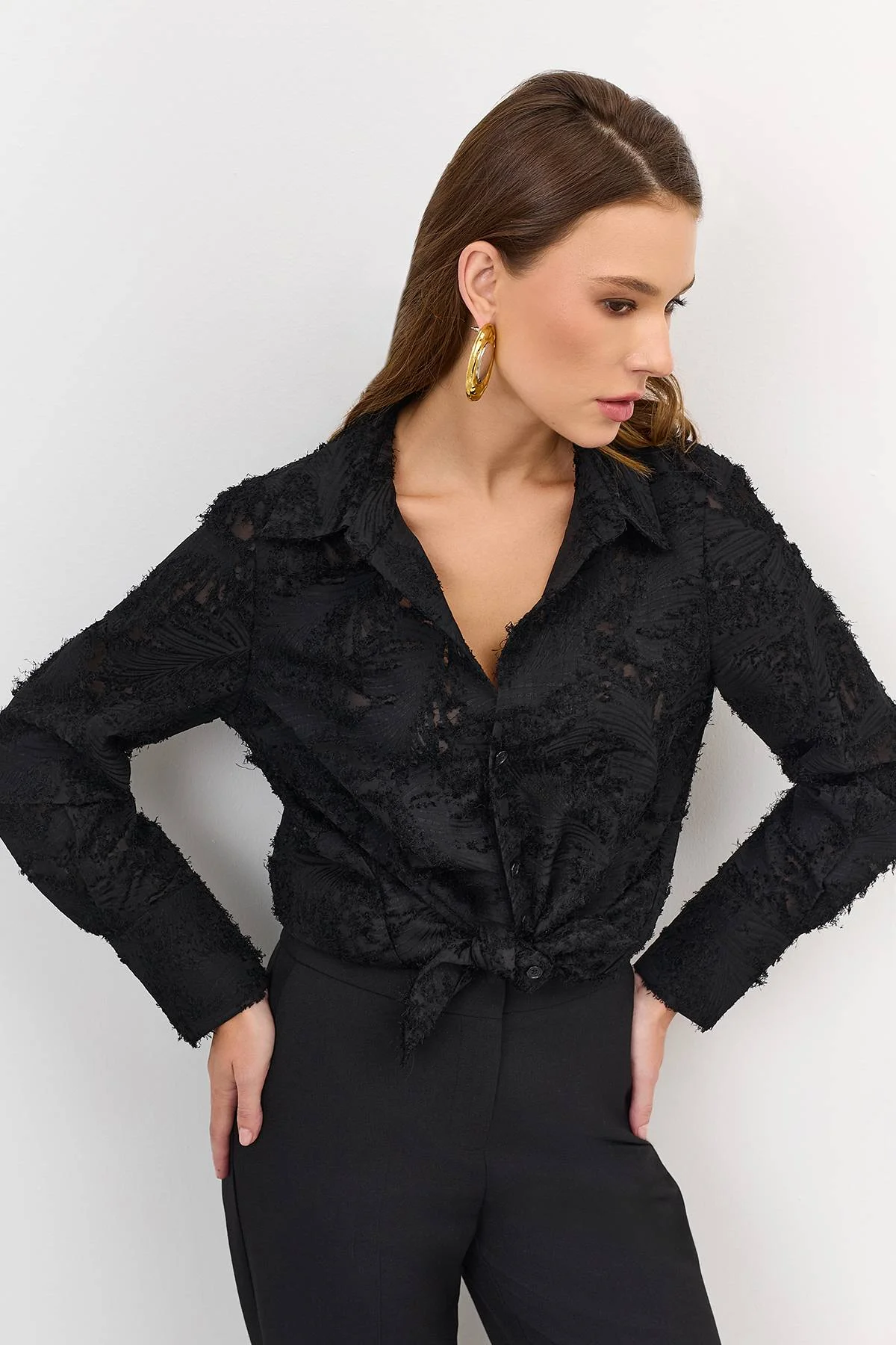 Лимитированная серия блузка из фактурной ткани и ремень, 48