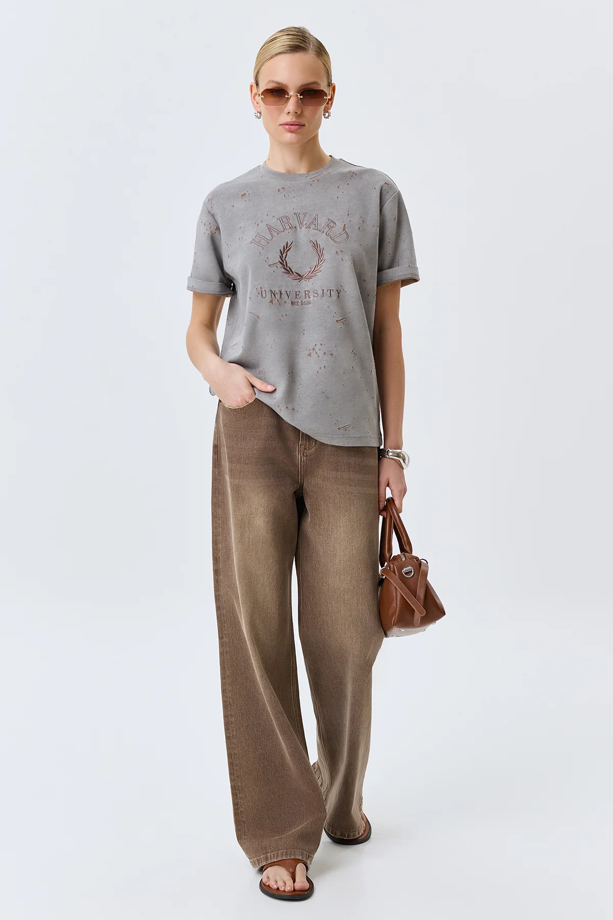 Широкие джинсы кофейного цвета, 50