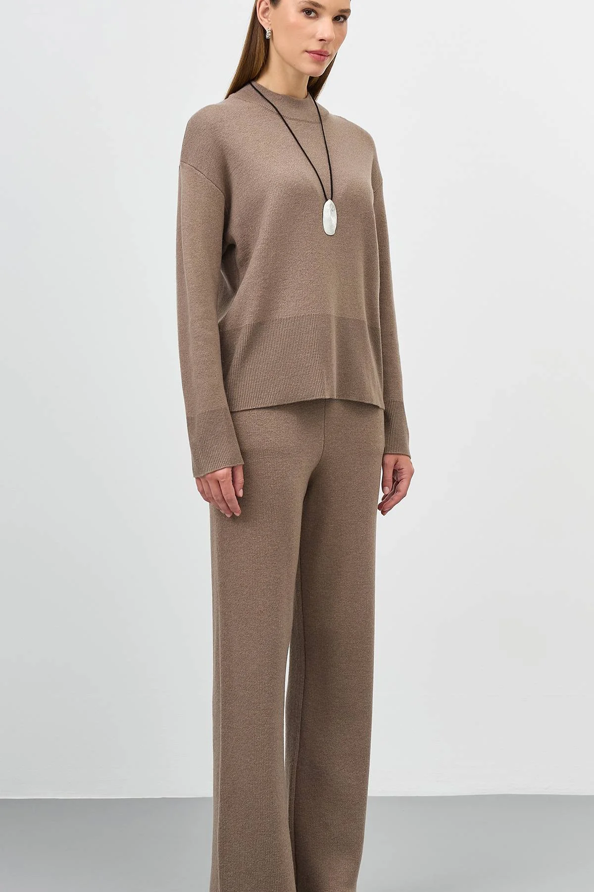 Коричневые вязаные брюки с шерстью, 44