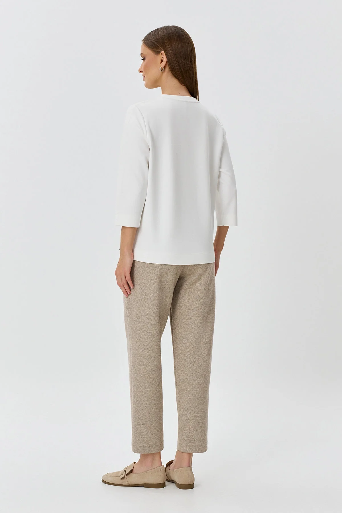 Трикотажные бежевые брюки с узором Herringbone, 42