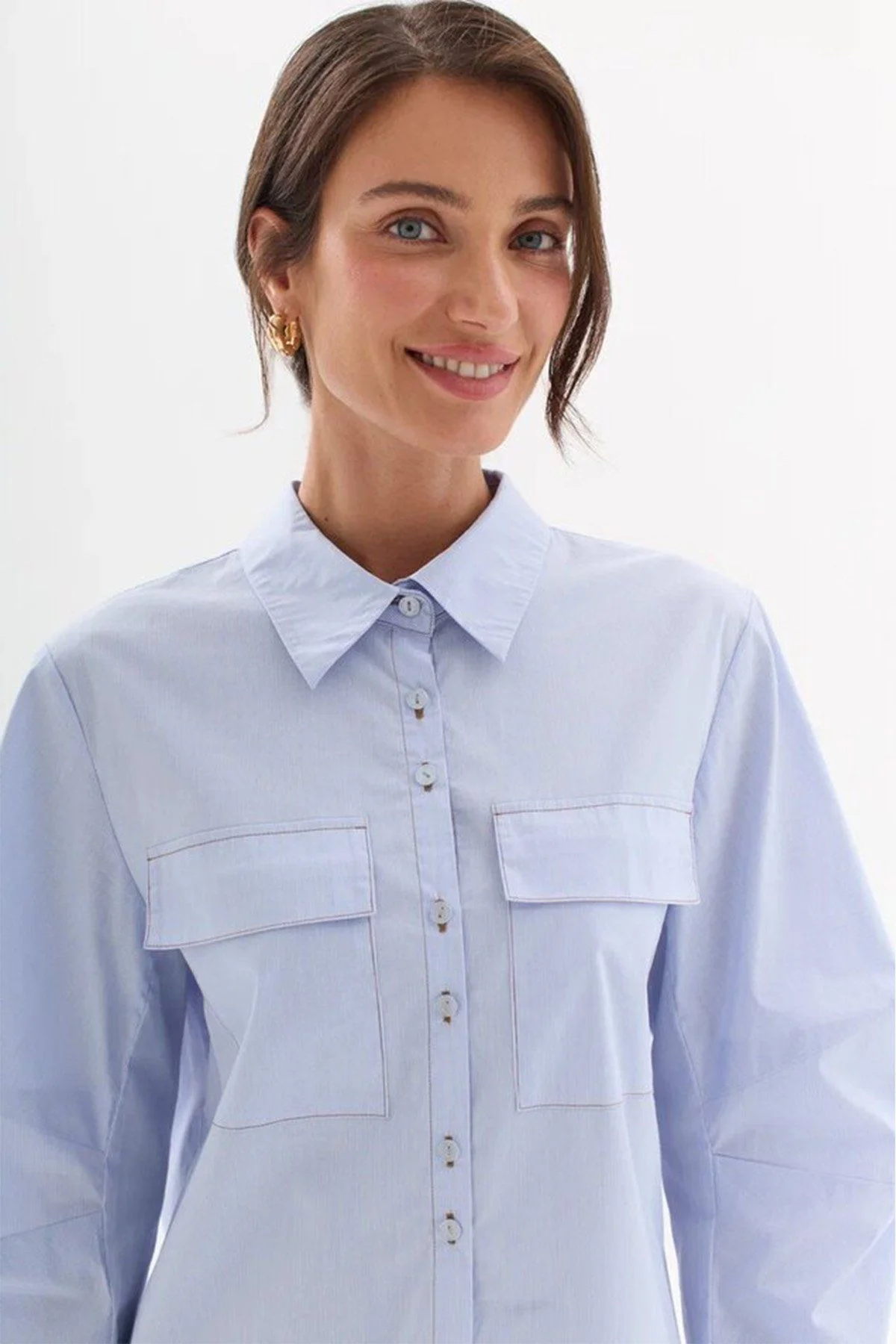 Блузка в тонкую полоску с объемными рукавами, 42р