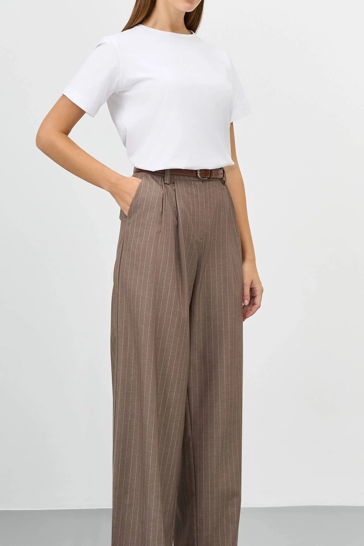 Лимитированная серия широкие брюки в полоску и ремень, 52