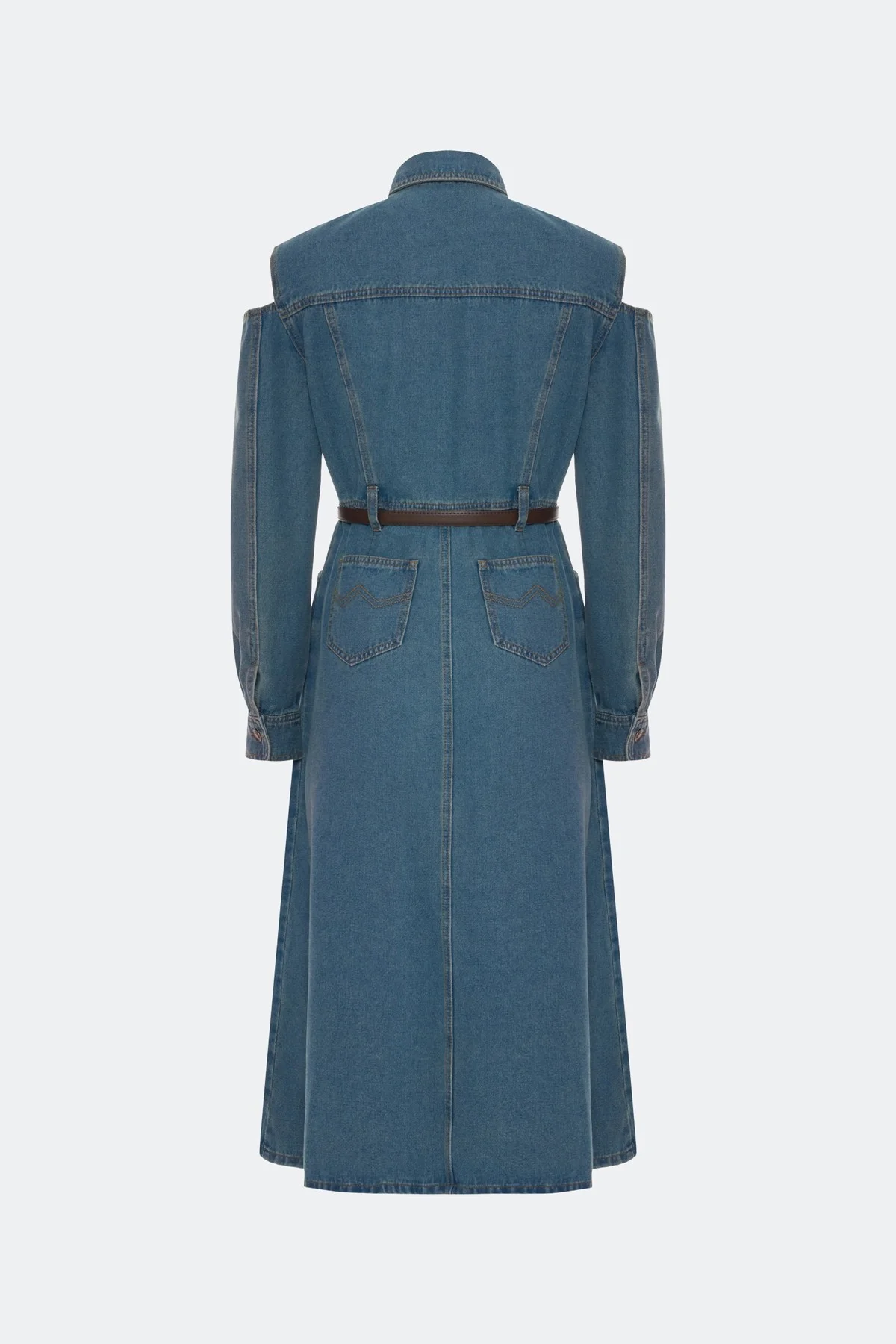 Джинсовое платье с вырезами на плечах, 40