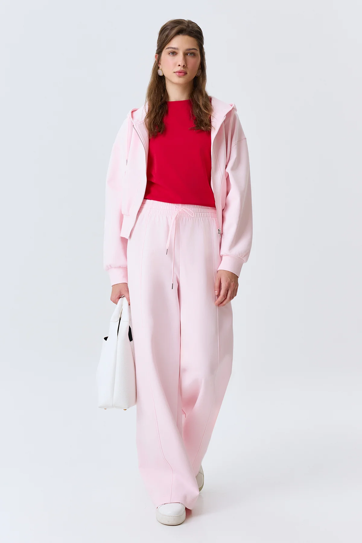 Трикотажные розовые брюки из хлопка, 44