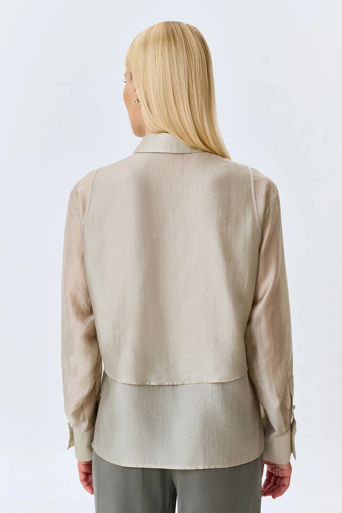 Комбинированная блузка из смесового тенселя, 42