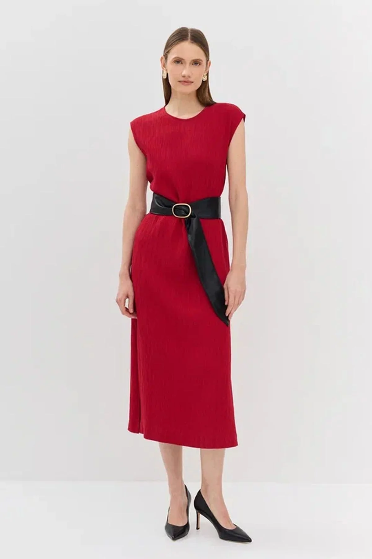 Элегантное платье миди в темно-красном цвете, 44р