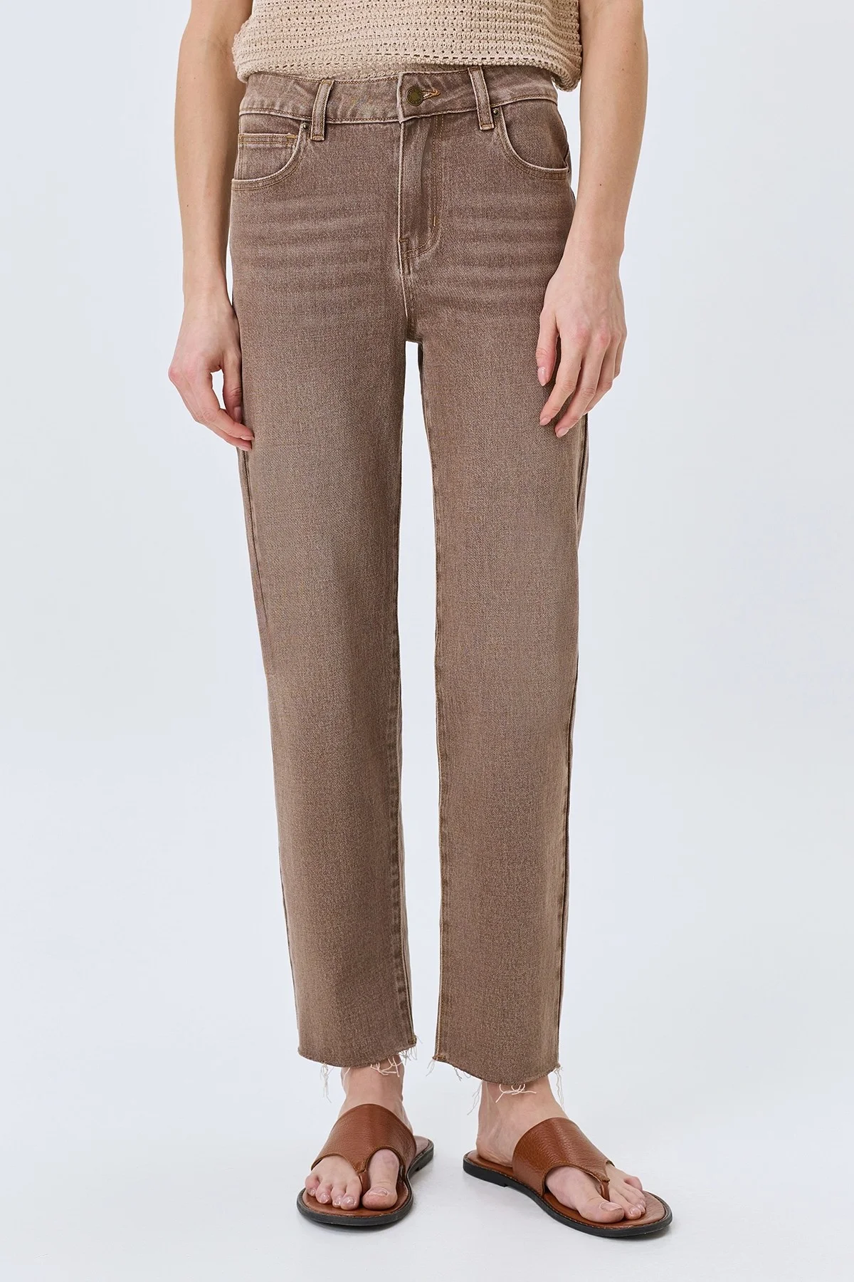 Бежевые джинсы с варкой, 42