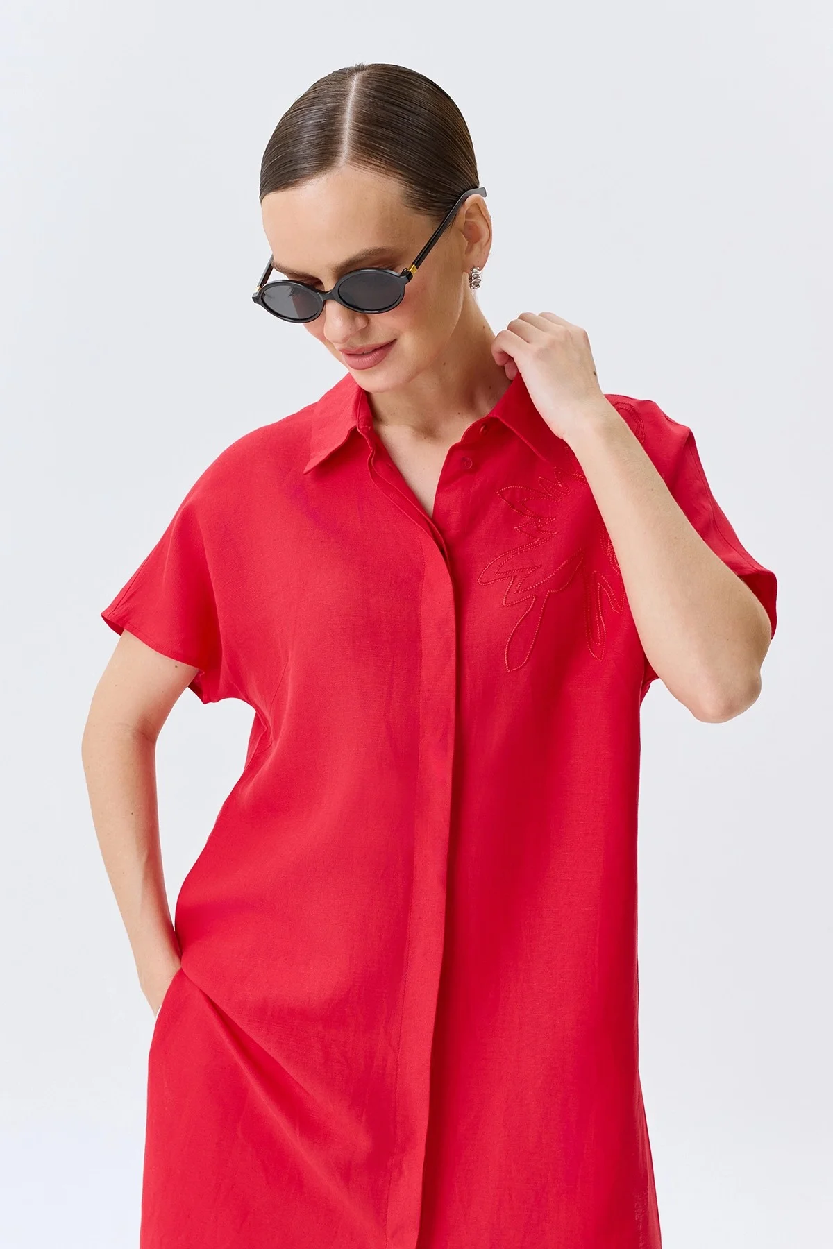 Удлиненная льняная блузка, 36