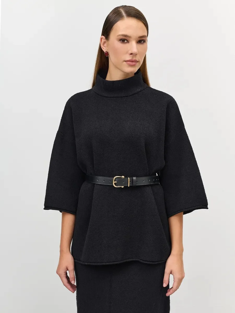 Классический кожаный ремень с золотистой пряжкой, One