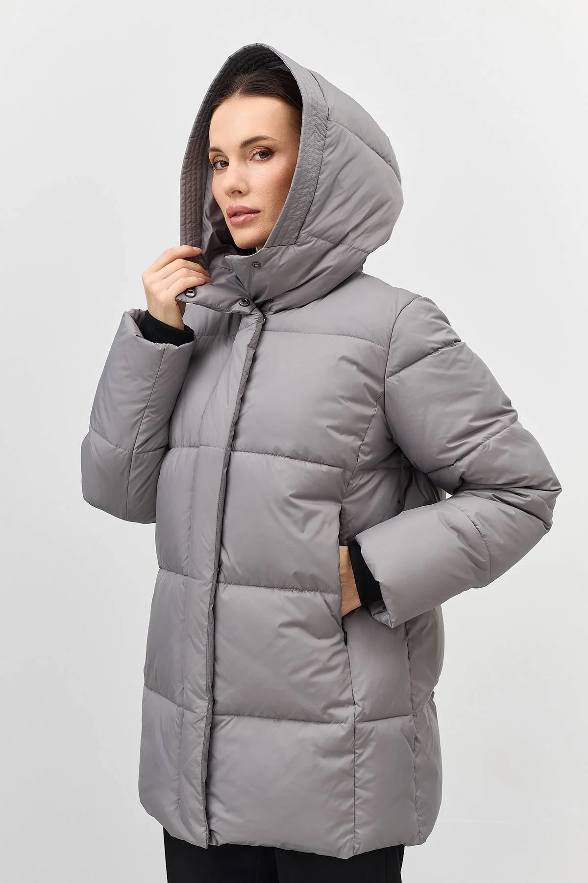 Лимитированная серия удлиненная куртка с трикотажными манжетами с палантином, 52