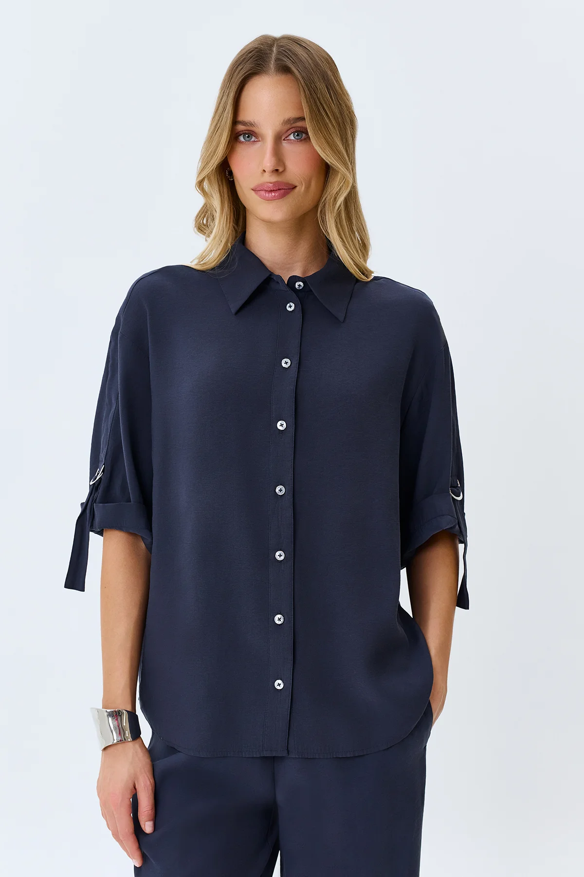 Свободная блузка с укороченными рукавами, 52