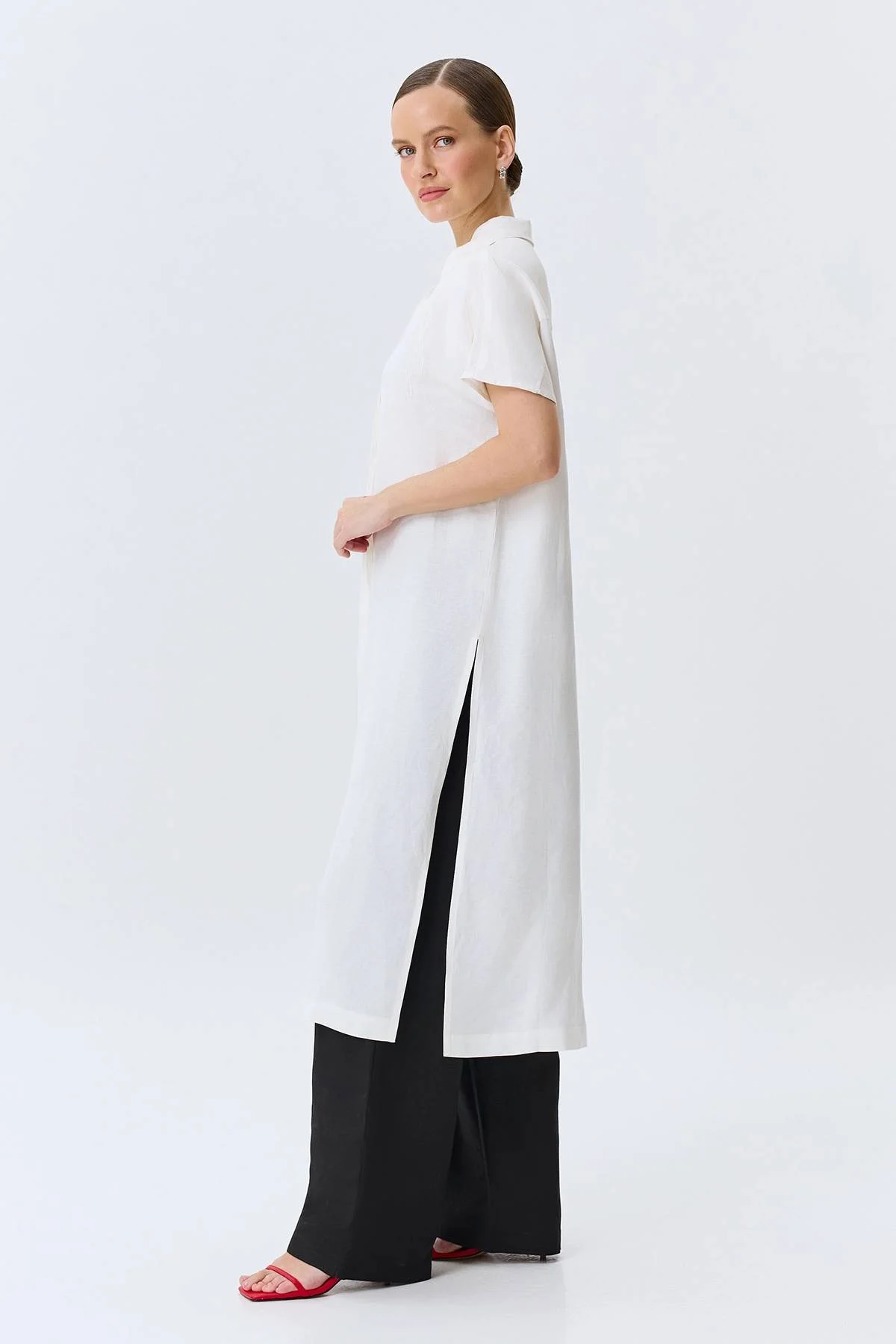 Удлиненная льняная блузка, 42