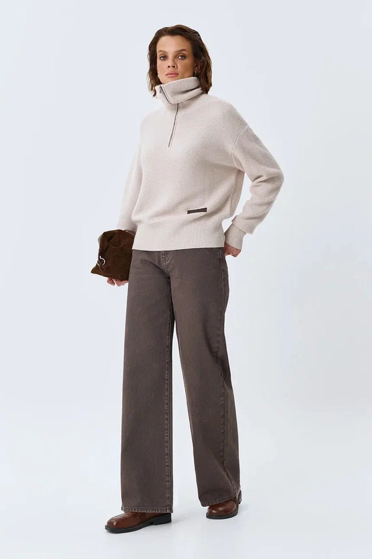 Кофейные джинсы "Wide leg", 52