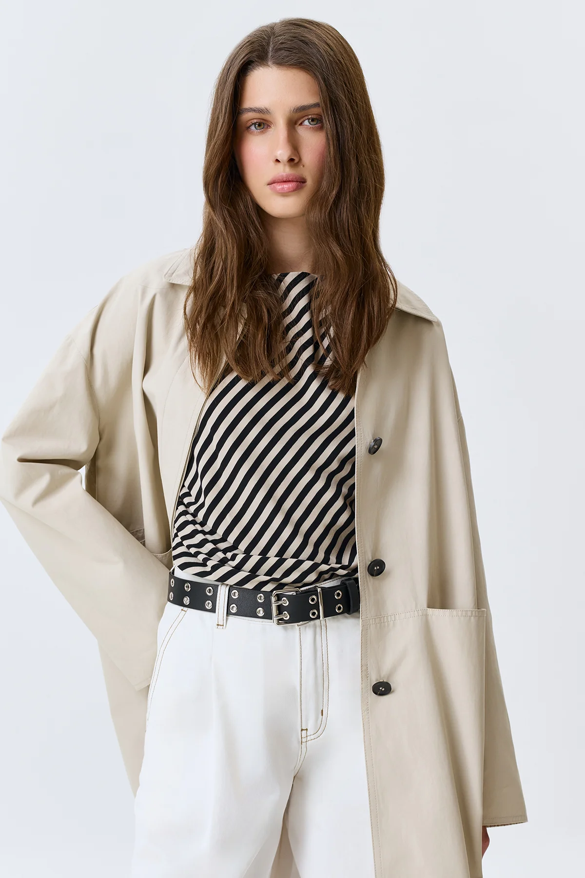 Широкий кожаный ремень с люверсами, S