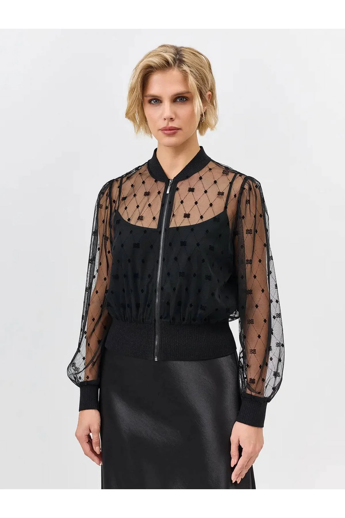 Лимитированная серия эффектный бомбер из прозрачной сетки и ремень, 34