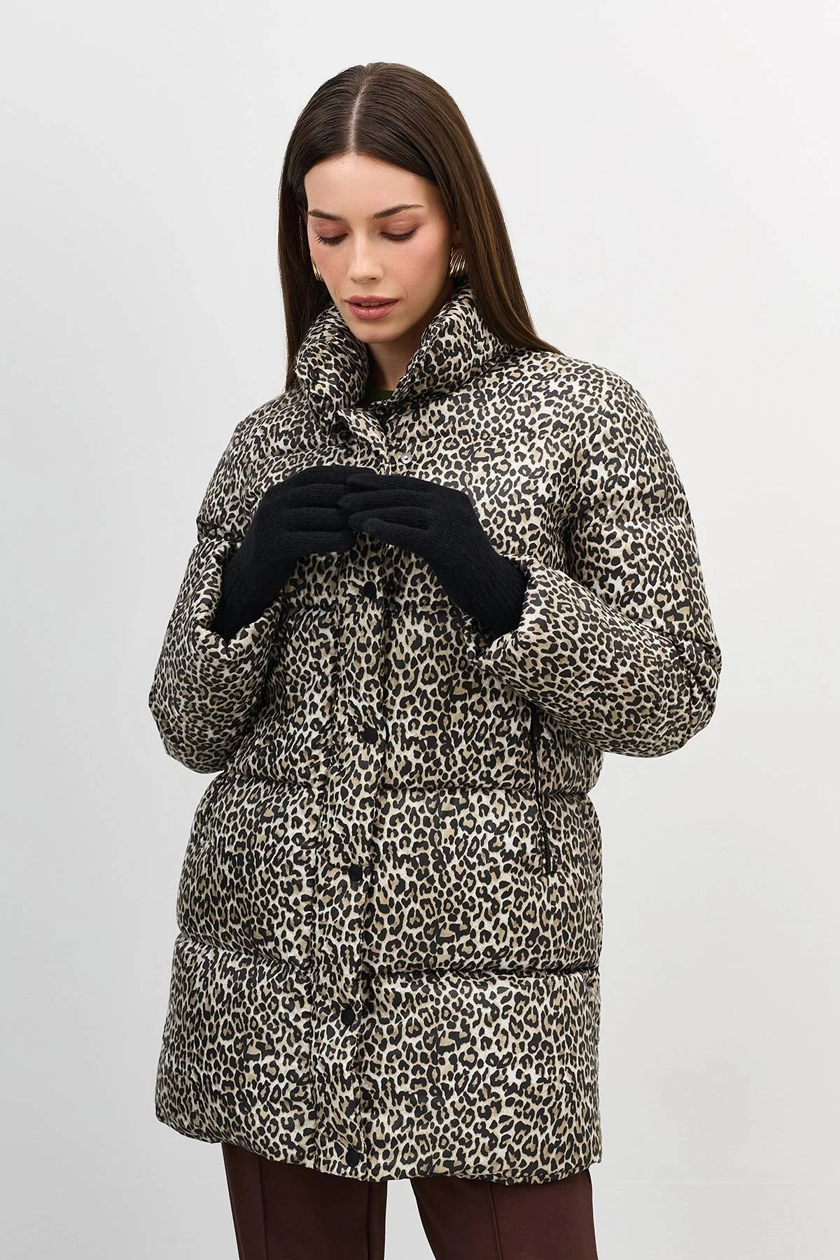 Черные удлиненные перчатки с шерстью, One