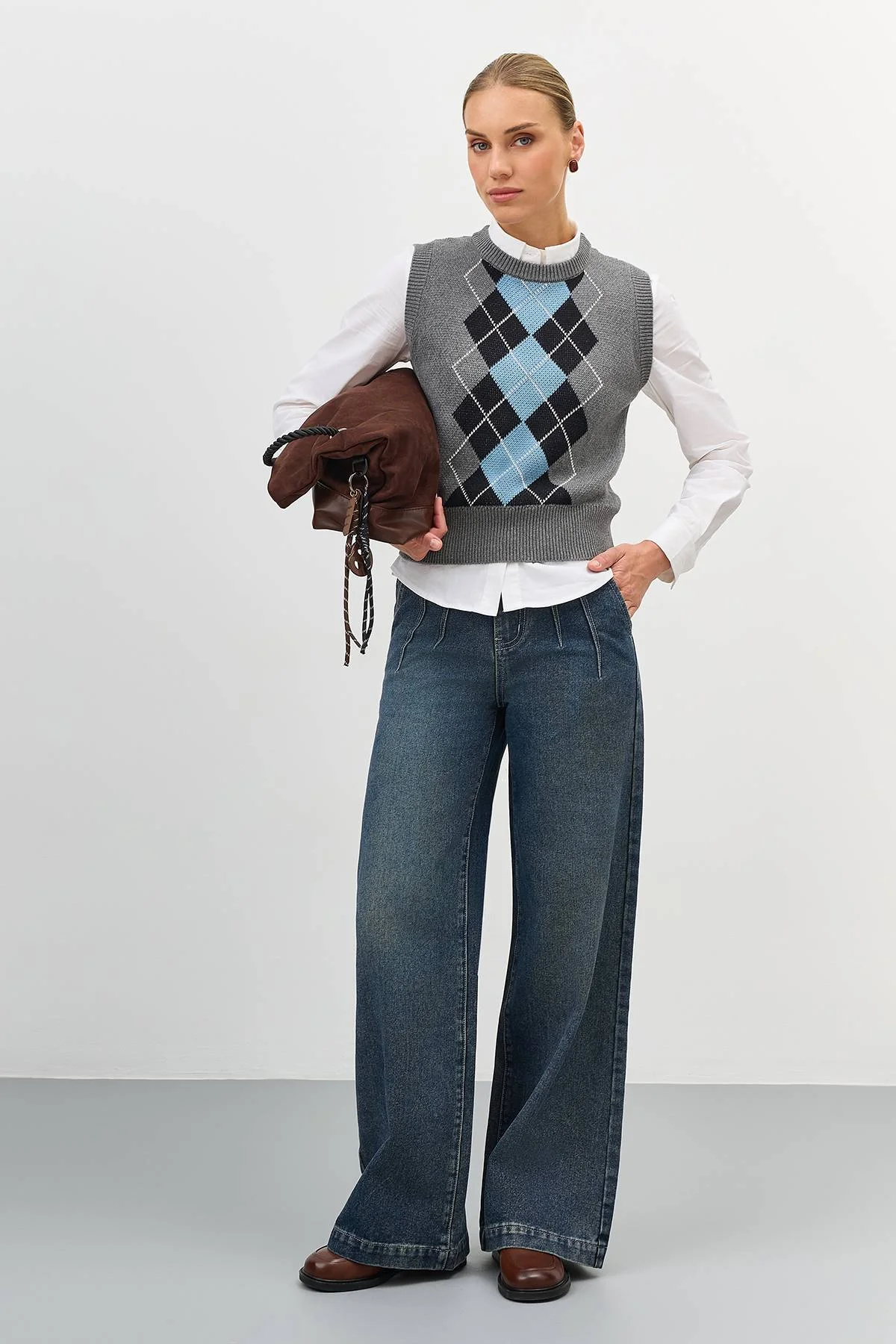 Лимитированная серия жилет с узором аргайл и ремень, 42