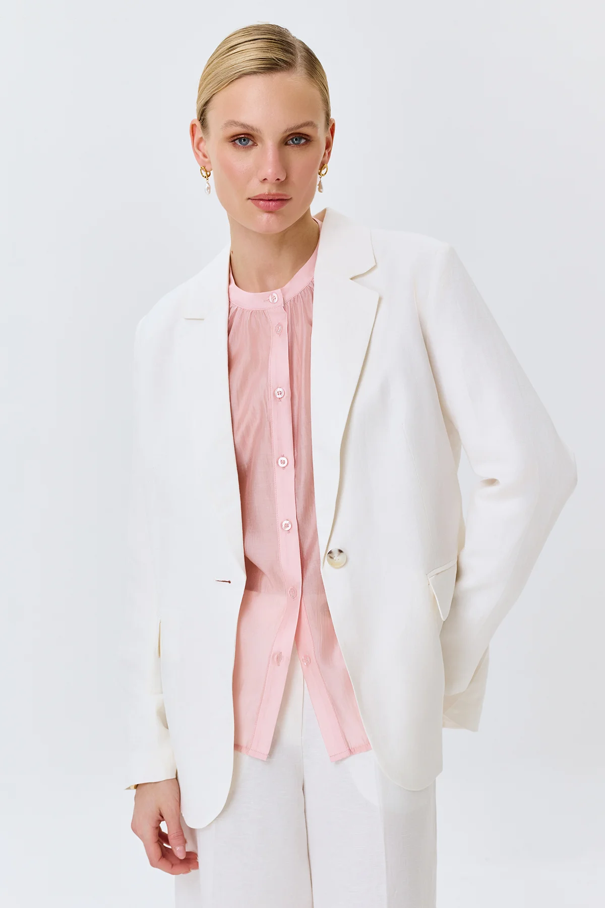 Льняной однобортный жакет, 52