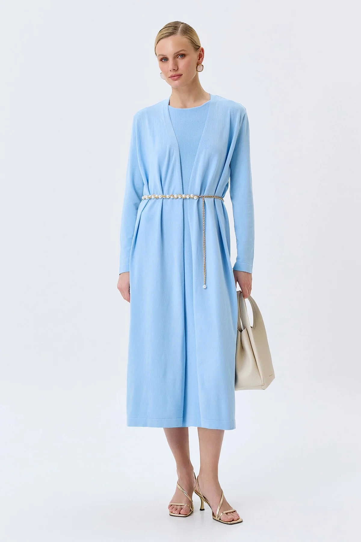 Голубой вязаный кардиган из лиоцелла, 50