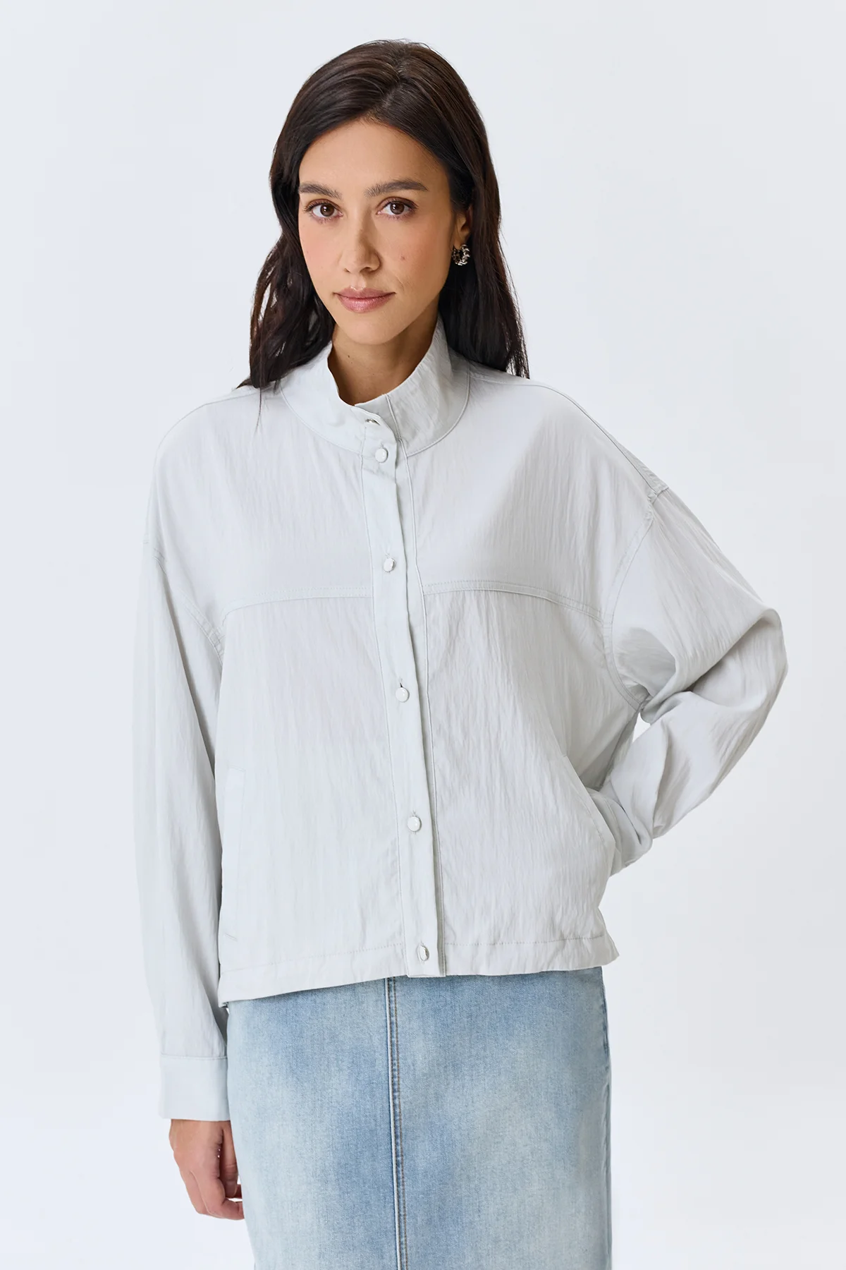 Жакет из тенселя с высоким воротником, 44