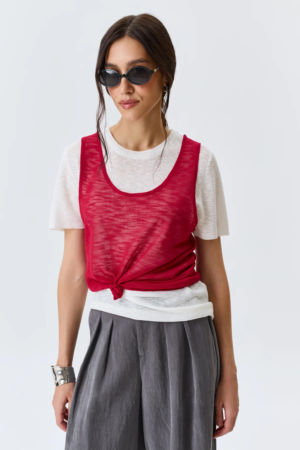 Джемпер тонкий вязаный с топом, 42