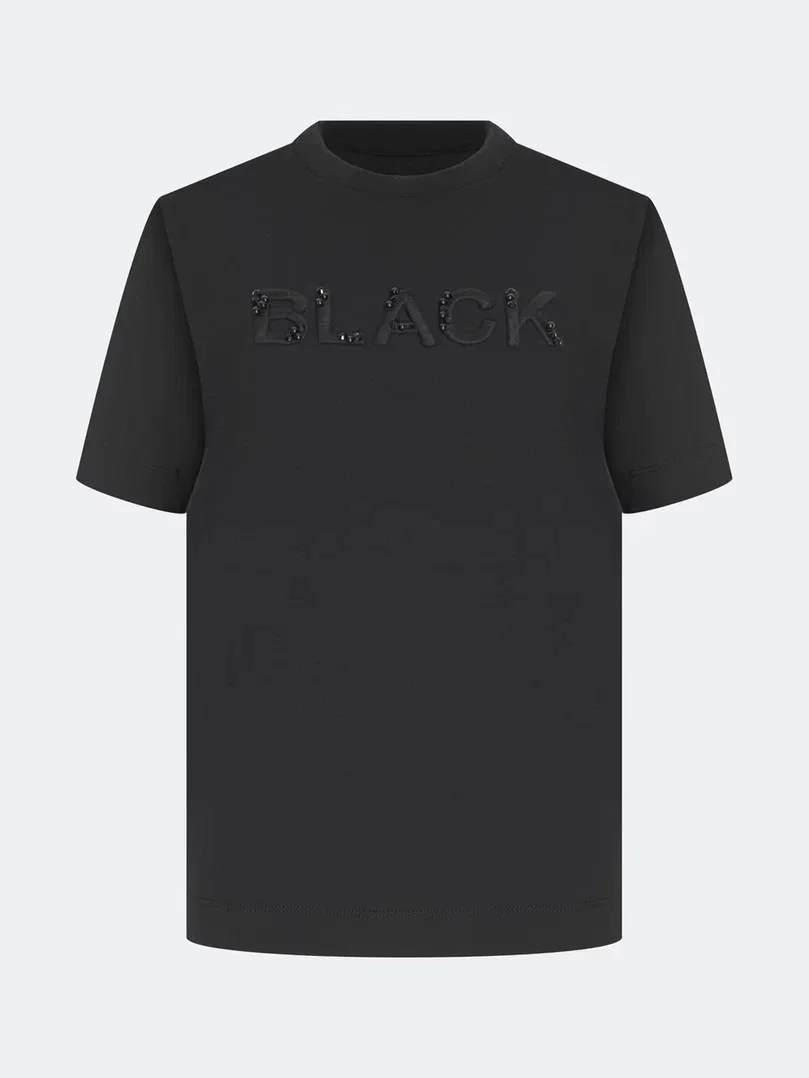 Футболка с объемной вышивкой и стразами, 44