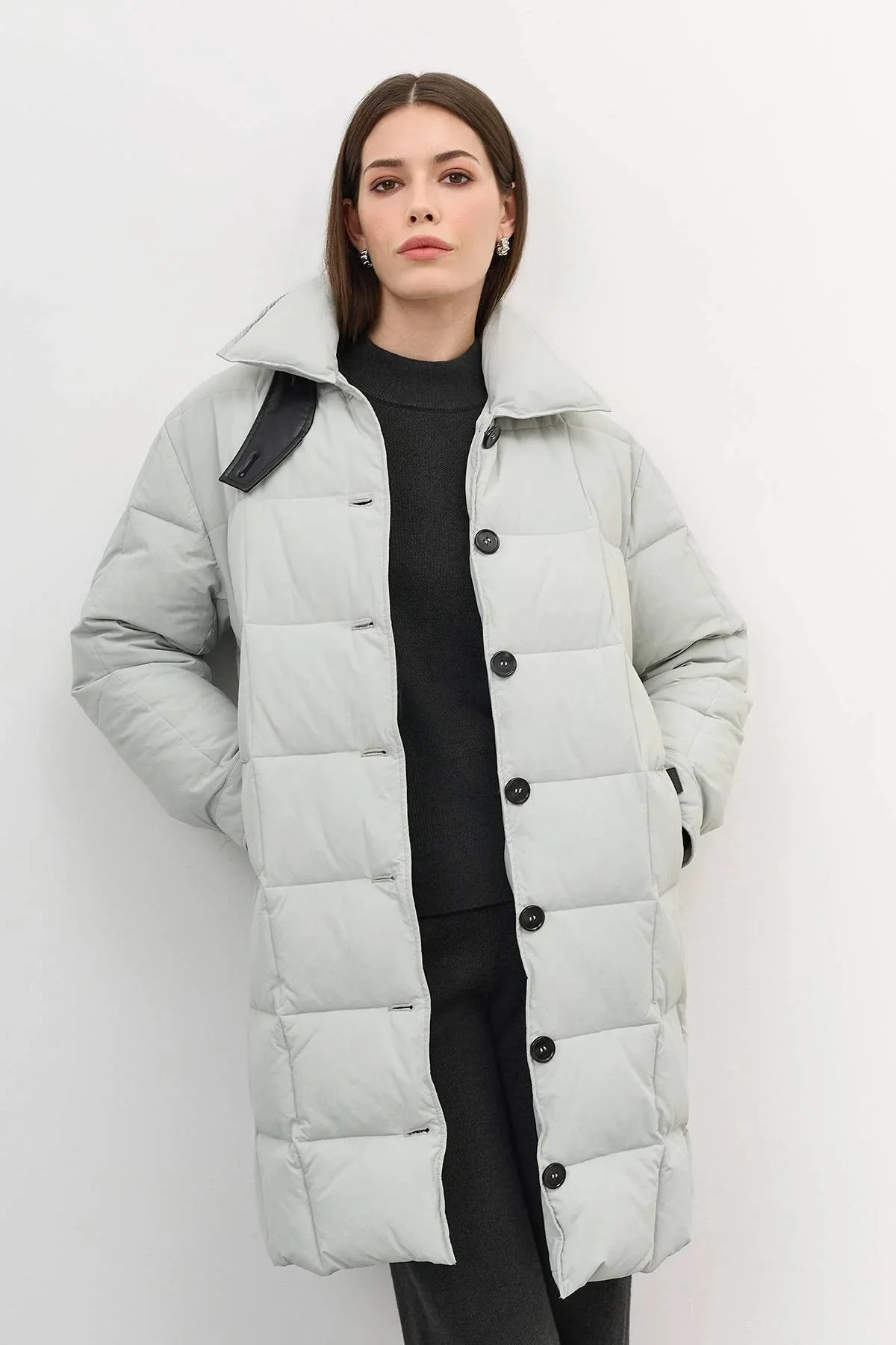 Стеганое пальто с контрастной фурнитурой, 42